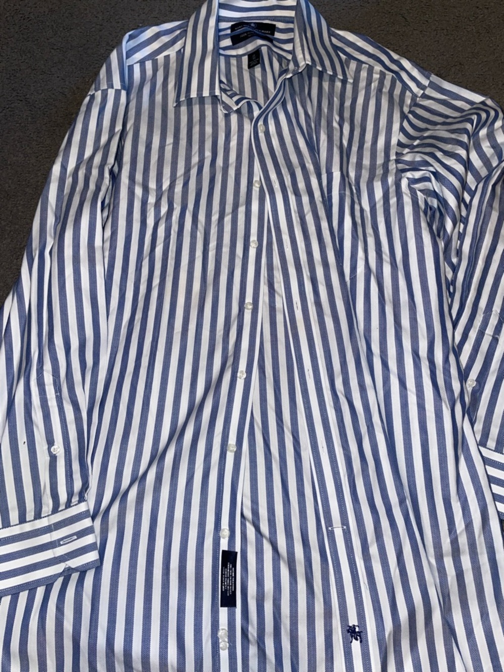 Hart Schaffner Marx Blue and White Vertical Stripe Dress Shirt